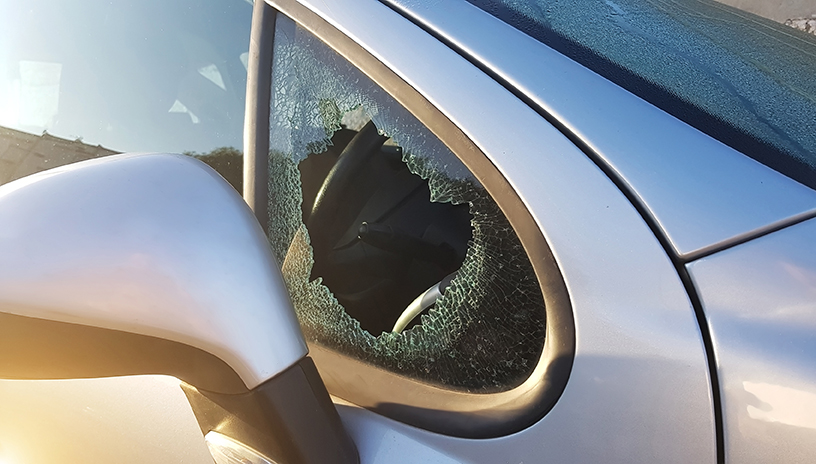 broken side window